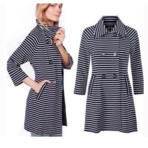 Cabi Women's Maritime Trench Navy Nautical Stripe Double Breasted Jacket  5151 M